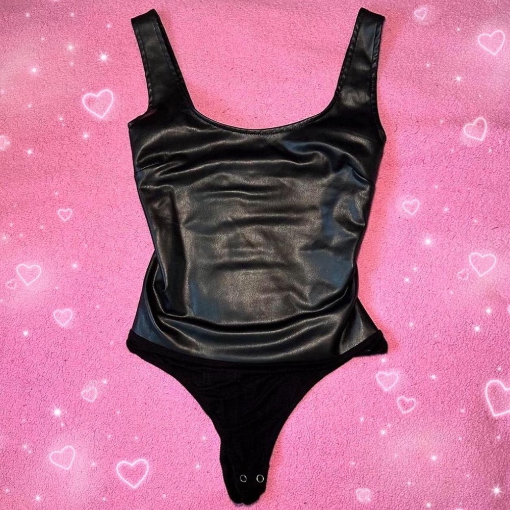 Forever 21 Black Leather Bodysuit with a Square Neckline